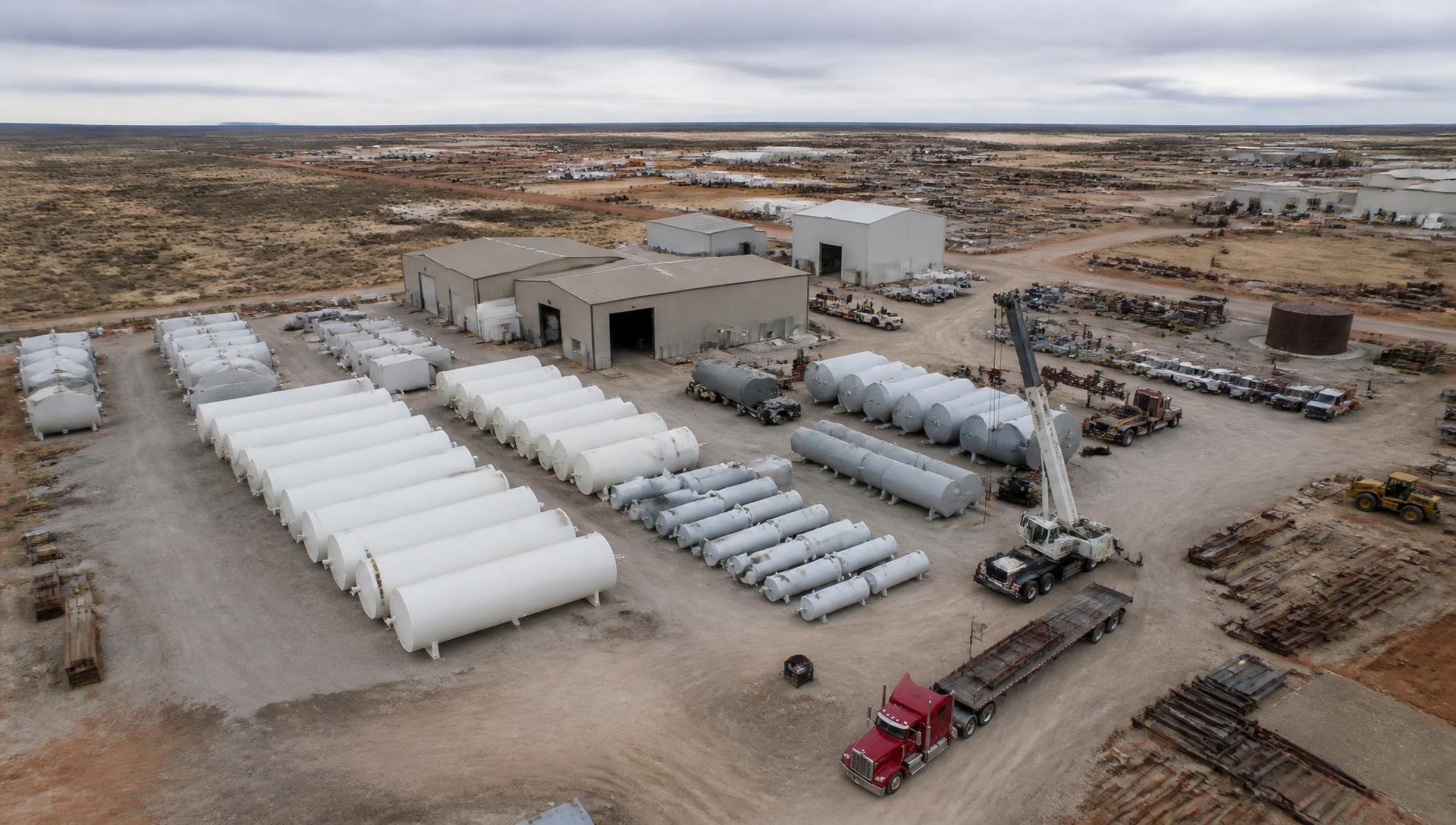 Aerial view of the Smith Industries fabrication yard and staging area