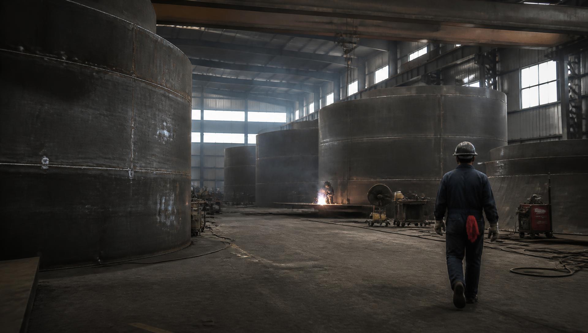 Steel fabrication underway inside the Smith Industries manufacturing facility